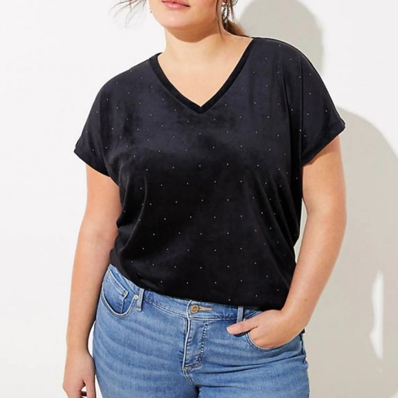 Loft Plus Velvet Top V-Neck Studded Size 24/26 - Picture 4 of 5